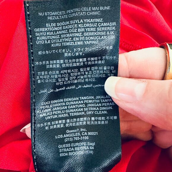 Guess Sexy Deep Red Ruched Draped Off-Shoulder Cross Back Bodycon Mini Dress S - Picture 12 of 14